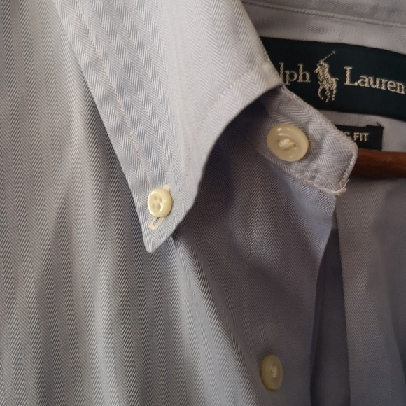 Men's Ralph Lauren Classic Button Down Blue Shirt w Logo Size 17 EUC Dry Cleaned - Picture 4 of 7